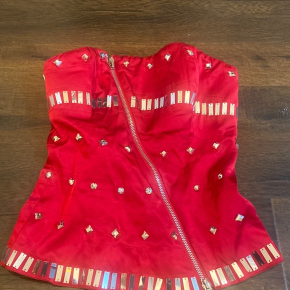 Y2K BEBE TRAPUNTO CORSET BUSTIER RED SATIN TUBE TOP SZ XXS NEW STUDDED SATEEN - Picture 6 of 14